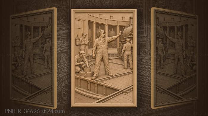 Railway roundhouse bustling with activity 3d STL model