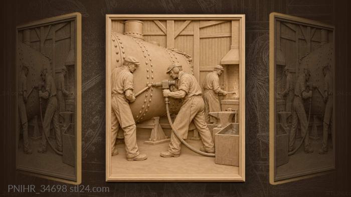 Boiler shop riveting a stay bolt 3d STL model