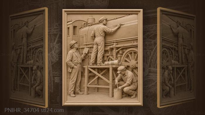 Painter at work on locomotive 3d STL model
