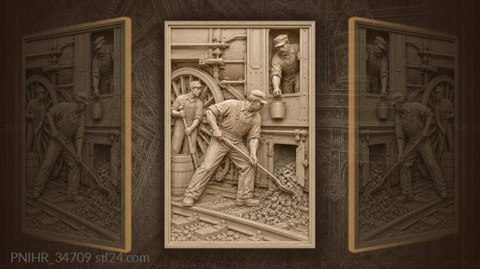 Locomotive ashpan cleaning railway worker 3d STL model
