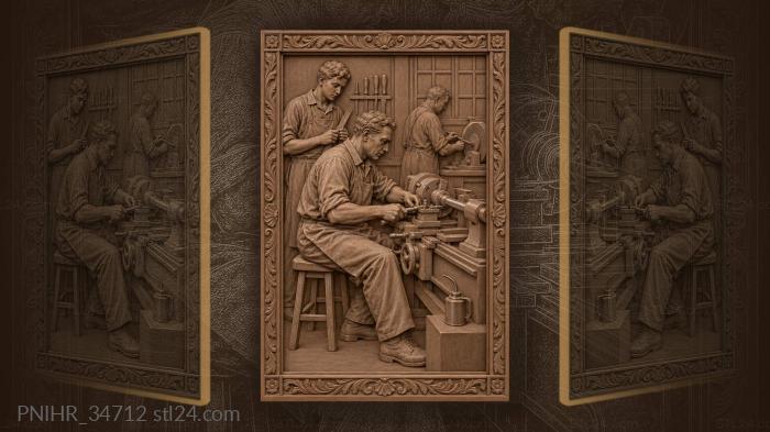 Machinist turns a piston rod at the lathe 3d STL model