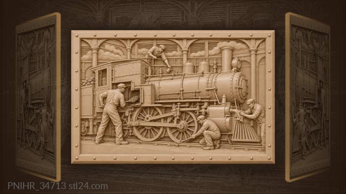 Roundhouse scene with working crew 3d STL model
