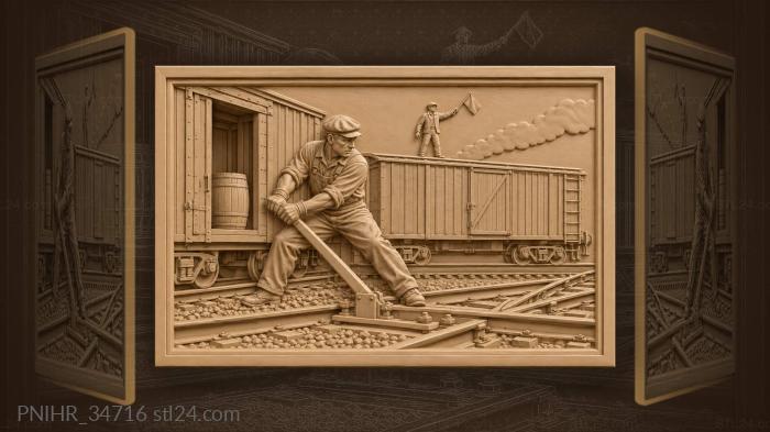 Switchman operating railway points signal 3d STL model