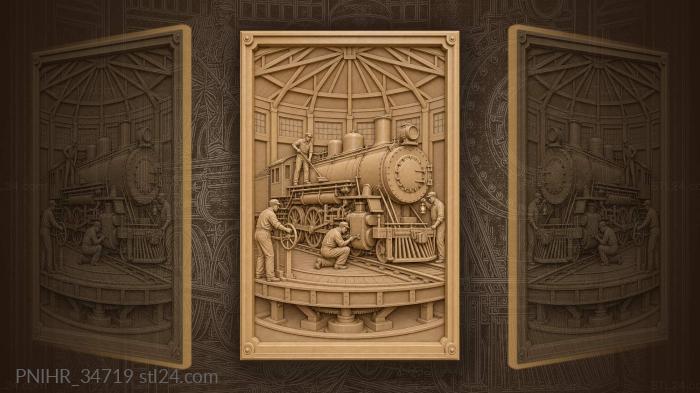 Locomotive on the roundhouse turntable 3d STL model