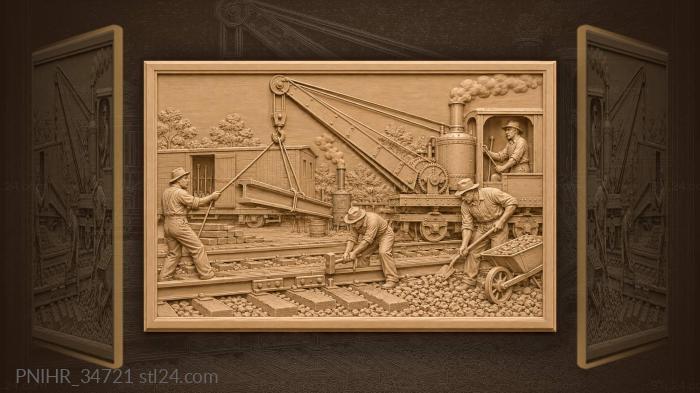 Railway construction steam crane work 3d STL model