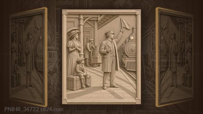 Stationmaster awaits arriving train departure 3d STL model
