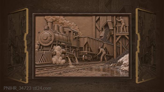Steam locomotive at coal loading 3d STL model