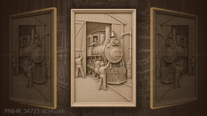 Steam locomotive leaving depot morning sun 3d STL model