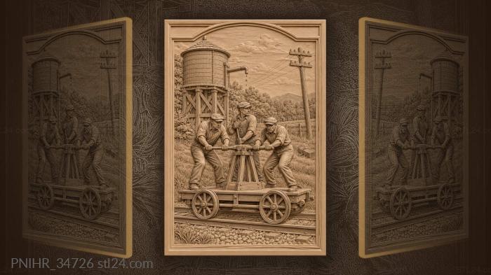 Handcar crew on railway track 3d STL model