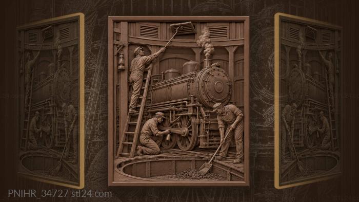 Roundhouse steam and working men 3d STL model