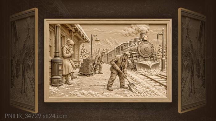 Locomotive plows snow toward the waiting mail 3d STL model