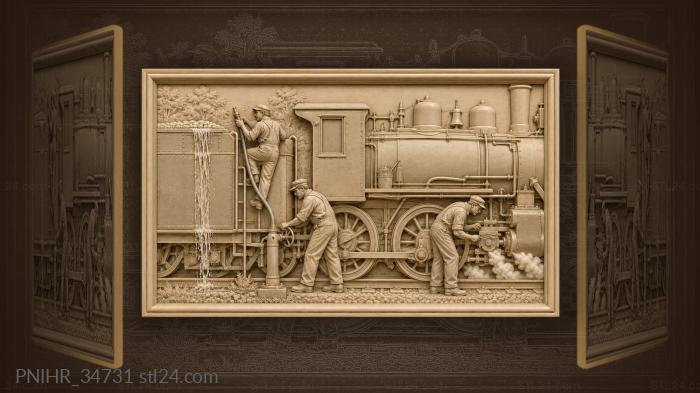 Worker carries hose up tender ladder 3d STL model