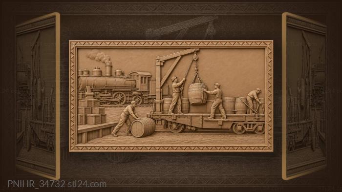 Loading barrels onto railway flatcar 3d STL model