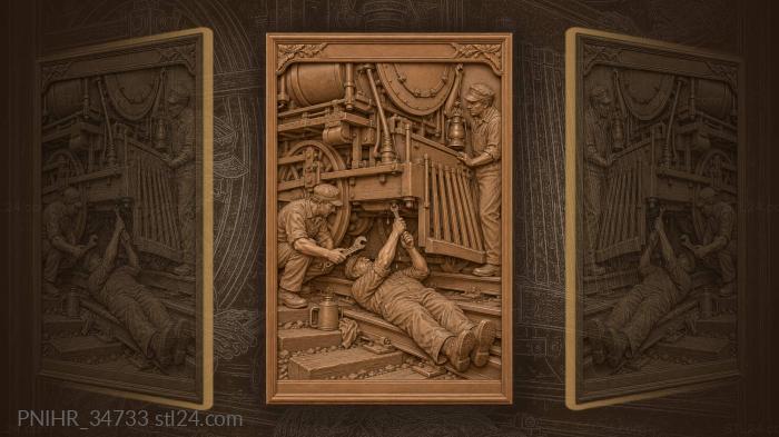 Mechanic tightens bolt beneath locomotive 3d STL model