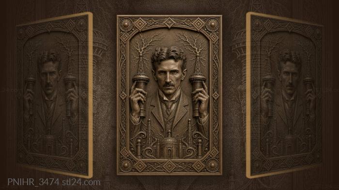 Lightning leaping from towers in his hands · Nikola Tesla 3d STL model
