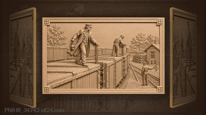 Train conductor with lantern checks cars 3d STL model