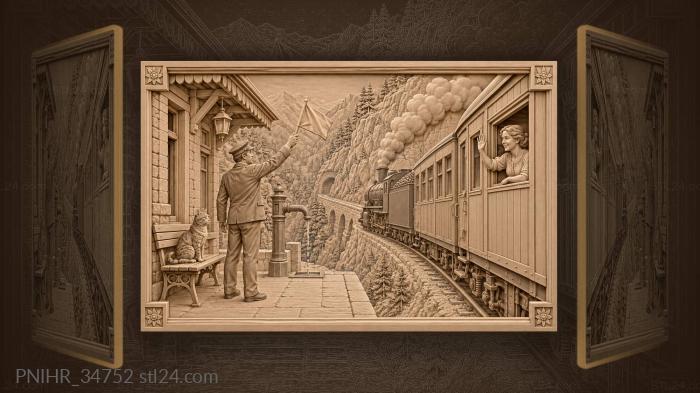 Mountain train departure farewell scene 3d STL model