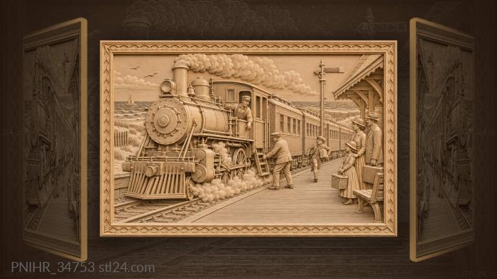 Seaside train arrival summer scene 3d STL model