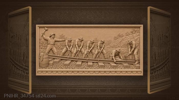 Railway workers laying new track 3d STL model