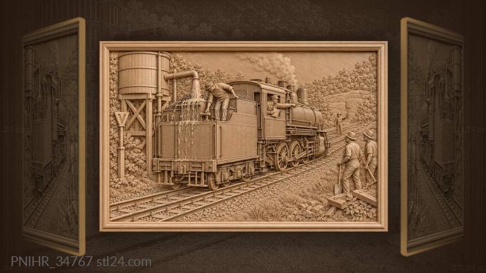 Train passes water tower scene 3d STL model