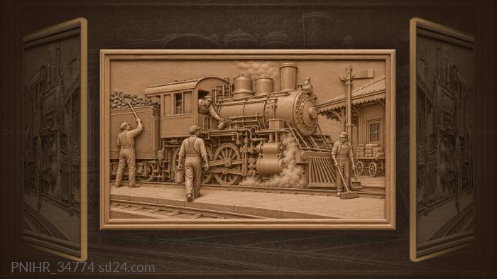 Steam train at the station 3d STL model