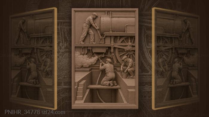 Locomotive service pit cleaning crew 3d STL model