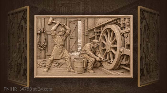 Blacksmith repairs wheel with striker 3d STL model