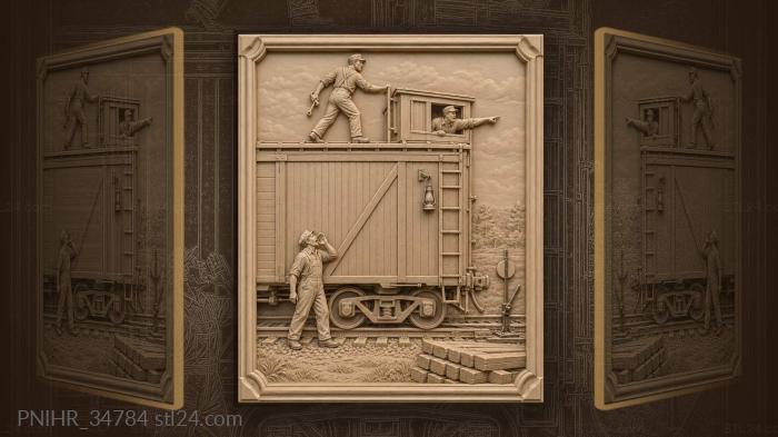 Brakeman walks atop boxcar with pin 3d STL model