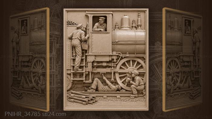 Fireman climbs tender ladder with coal 3d STL model