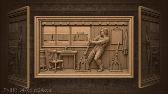 Signal tower and passing train 3d STL model