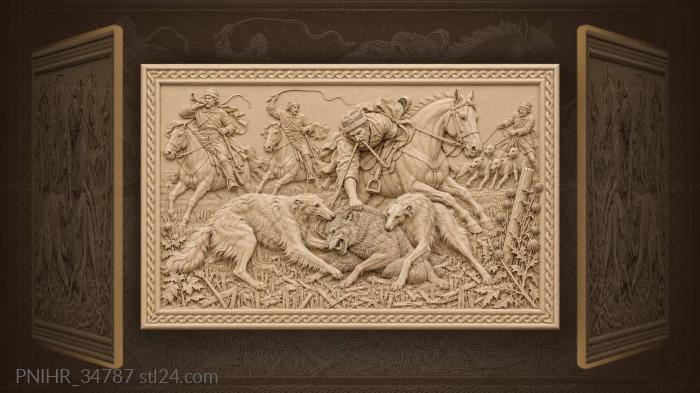 Rider dismounts as borzoi grips wolf 3d STL model