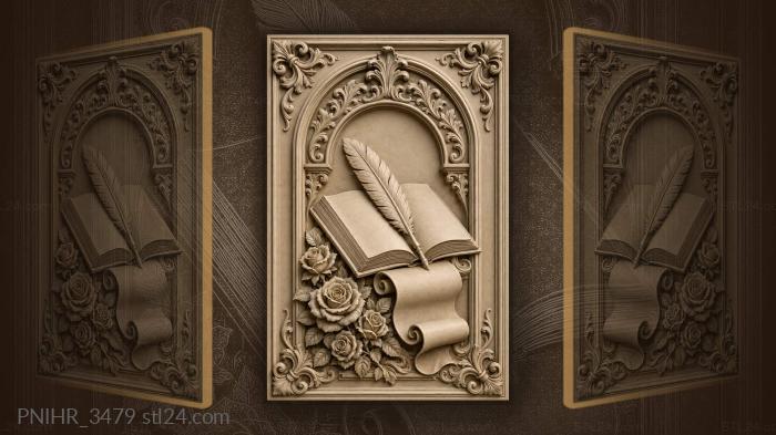 Open book with quill and roses 3d STL model