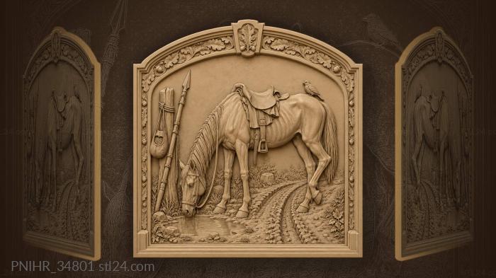Weary horse by roadside well 3d STL model
