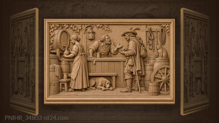 Inn yard scene with travellers 3d STL model