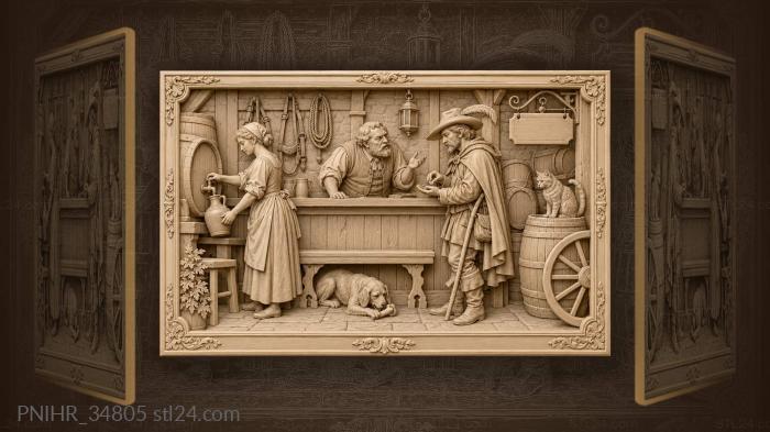 Inn courtyard lively tavern scene 3d STL model