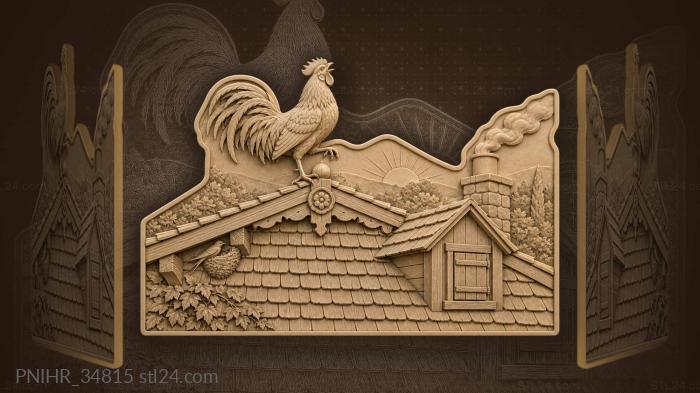 Rooster wakes farmhouse at sunrise 3d STL model