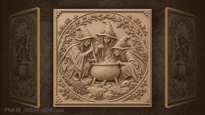 Witches brewing potion on heath 3d STL model