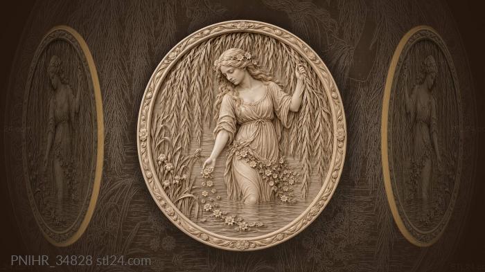Ophelia scatters flowers beneath willow 3d STL model