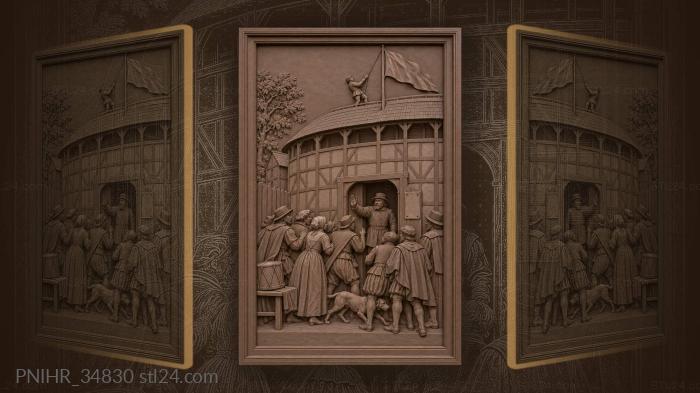 Doorkeeper halts crowd beneath rising globe flag 3d STL model