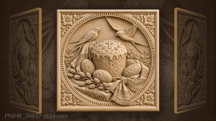 Easter cake with spring birds eggs 3d STL model