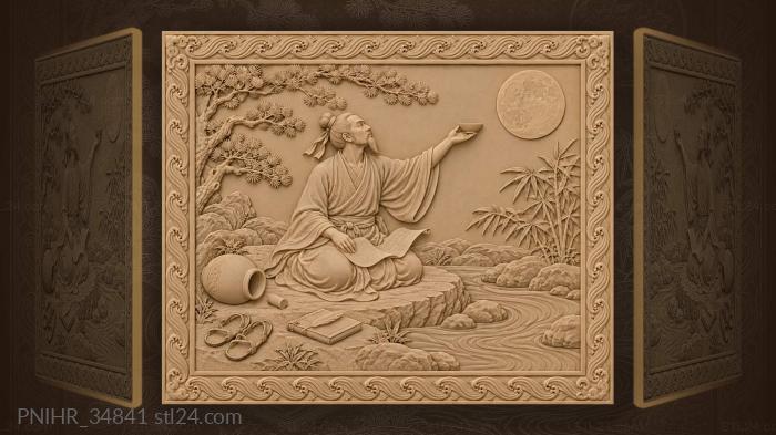 Poet under the moon offering wine 3d STL model