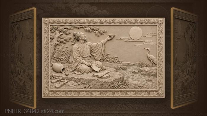 Poet offering wine to the moon 3d STL model