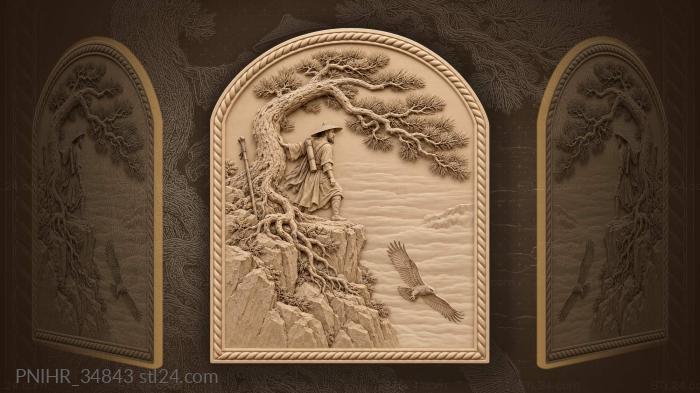 Traveller pauses beneath misty cliff pine 3d STL model