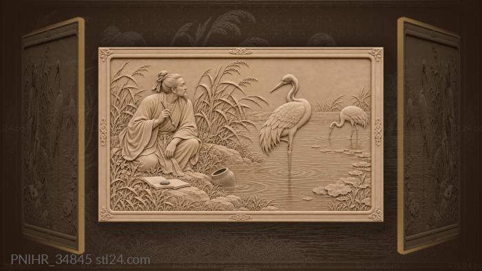 Poet freezes with brush before crane 3d STL model