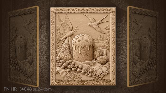 Easter cake with spring swallows eggs 3d STL model