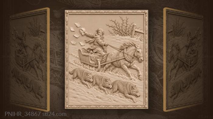 Winter chase with wolves and sleigh 3d STL model