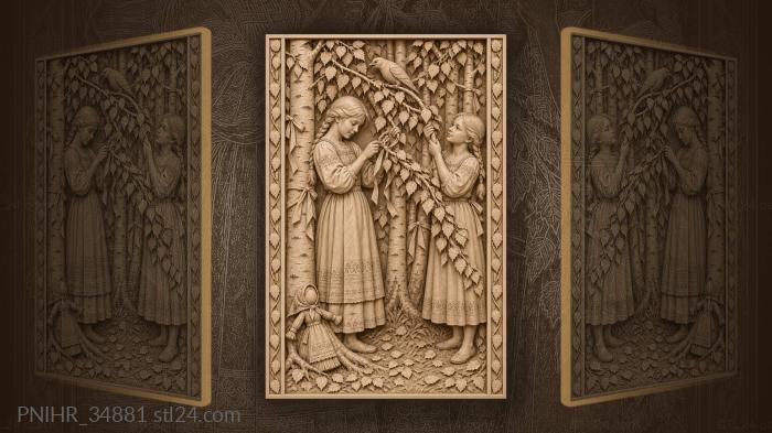 Girl weaves a wreath beneath the cuckoo 3d STL model