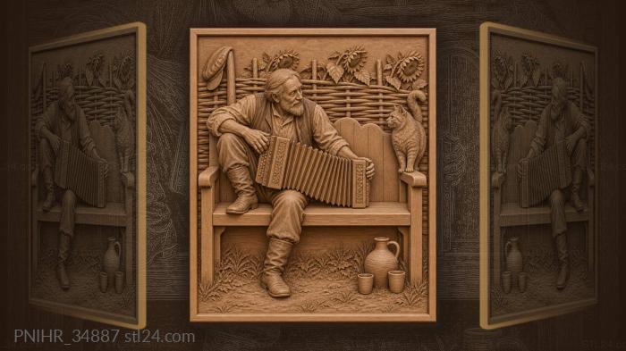 Old man opening the bellows by the fence 3d STL model