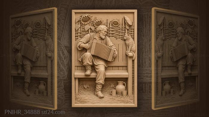 Old man music and garden cat 3d STL model