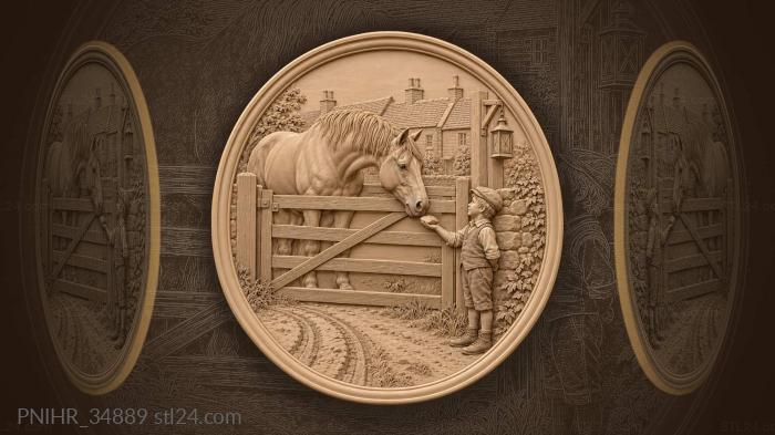 Horse and boy at village gate 3d STL model